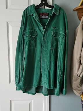 Classic Green Cotton Corduroy Overshirt with Label Detail, Oversized